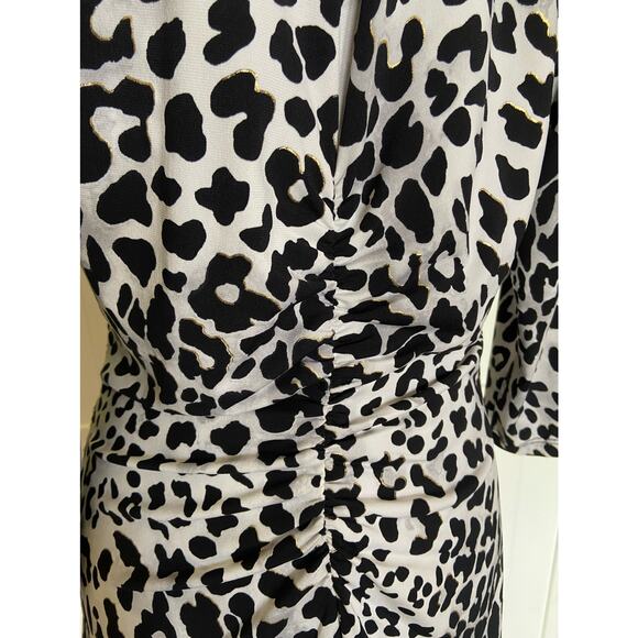 Cache Womens Top Size 4 6 Faux Wrap Black White‎ Leopard Print Gold - Picture 4 of 4